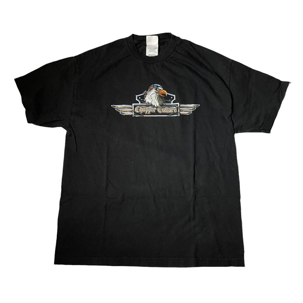 Motorcycle Flames T Shirt Mens XL Black Ride Free or Die‎ Biker Chopper Eagle - Picture 2 of 6